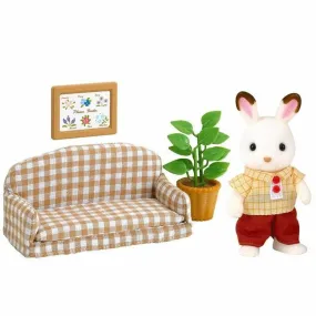 Action Figure Sylvanian Families Papa Rabbit Chocolate and Living Room