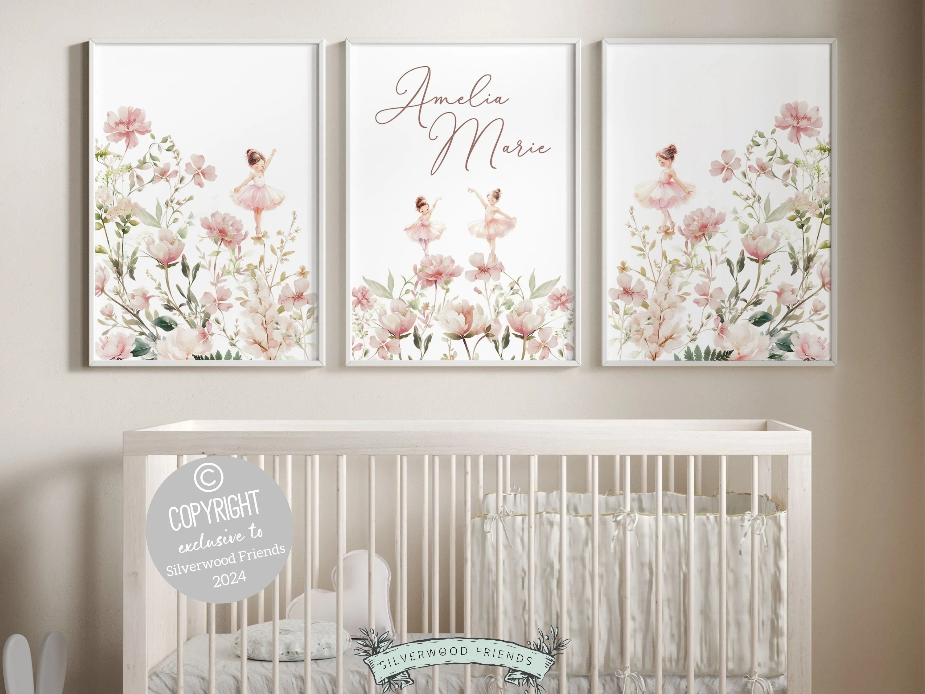 Ballet Baby Name Nursery Prints - Personalised - Set 3