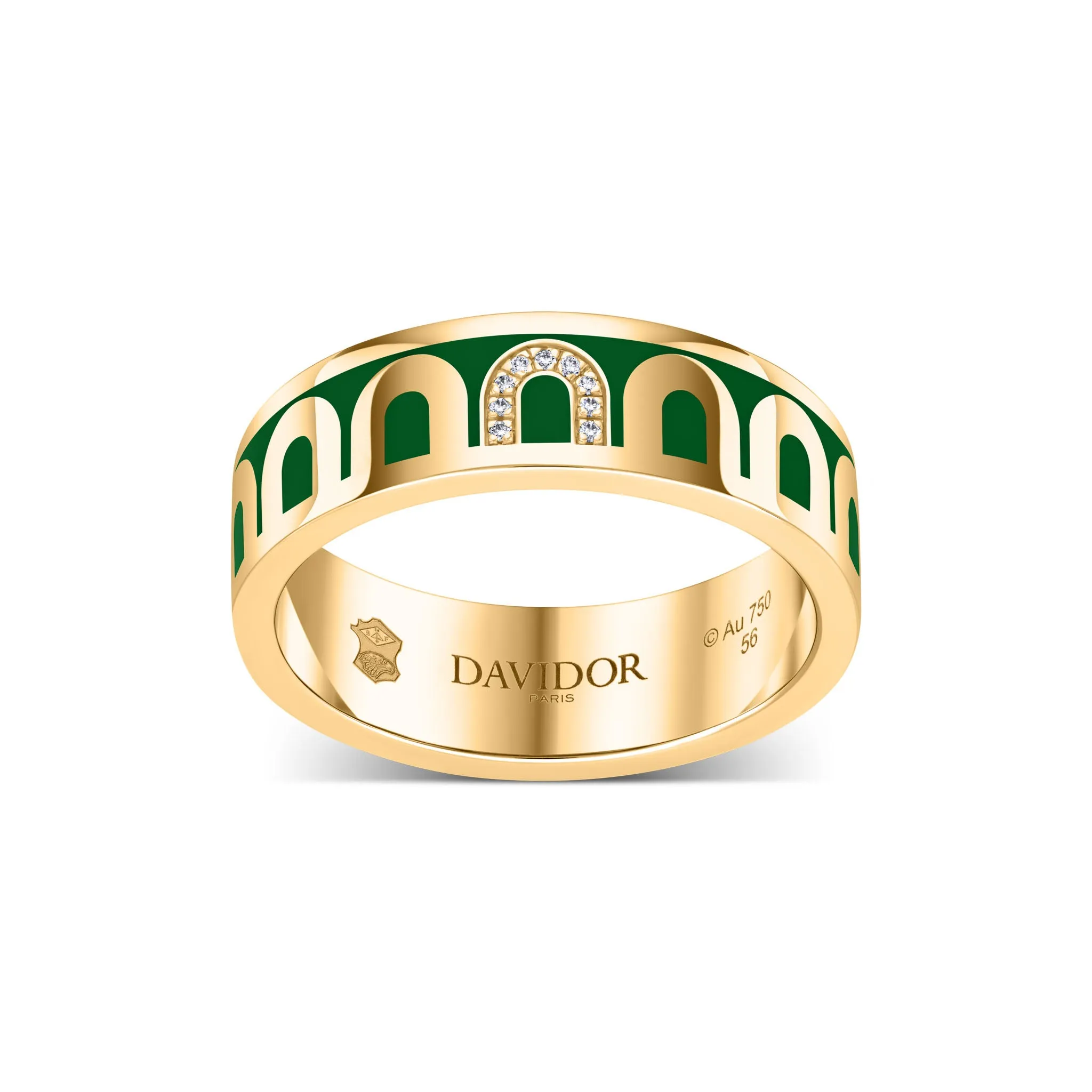 L’Arc de DAVIDOR Ring MM, 18k Yellow Gold with Palais Royal Lacquered Ceramic and Porta Simple Diamonds