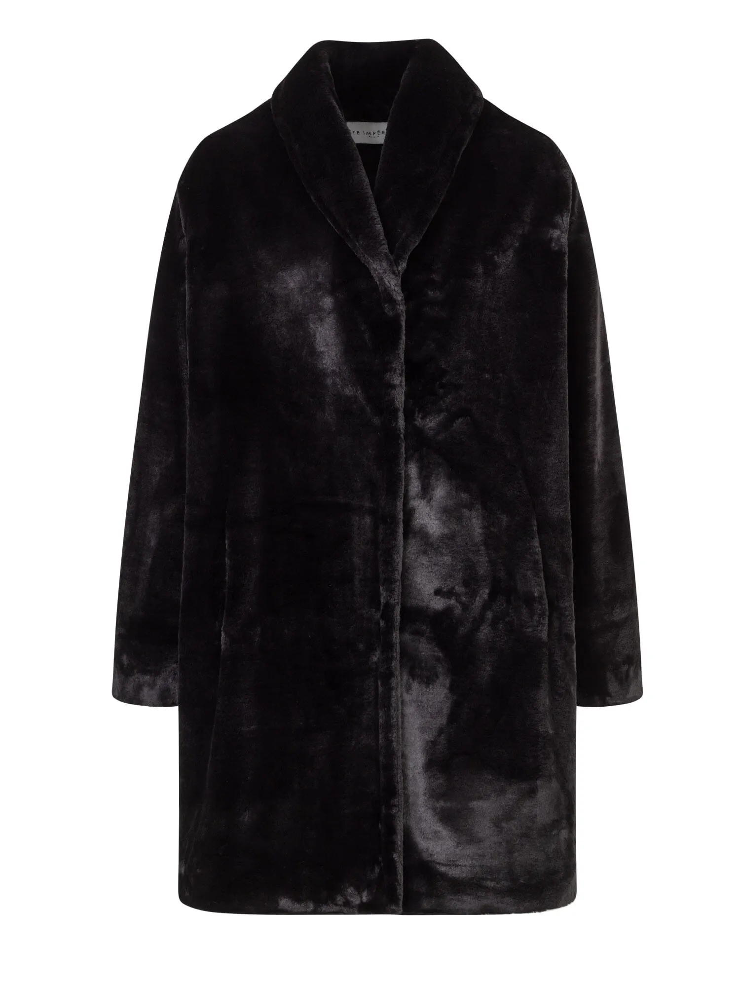 Natalia - Elegant Mid-Length Shawl Collar Faux Fur Coat in Chic Black.