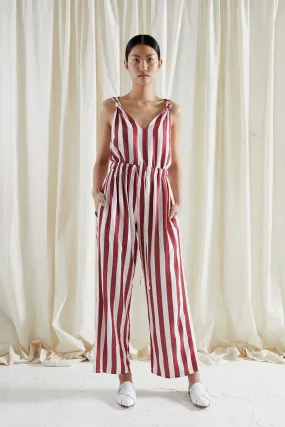 ORIGINAL SIN PANTS ~ POMEGRANATE [ Red & Whited Striped, Wide Leg Drawstring Culottes ]